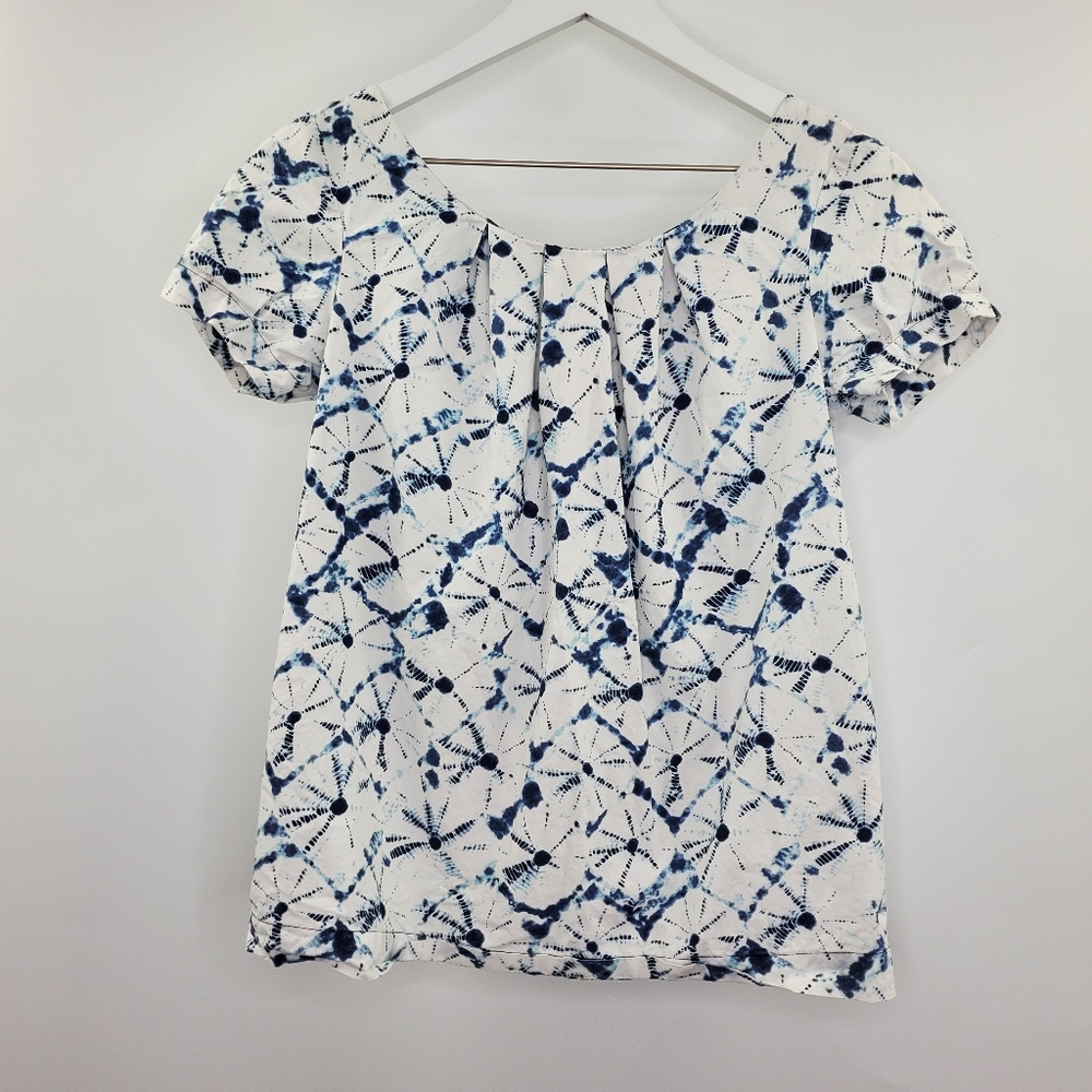 THAKOON Shibori Tie Dye Blouse Pleated White Boho